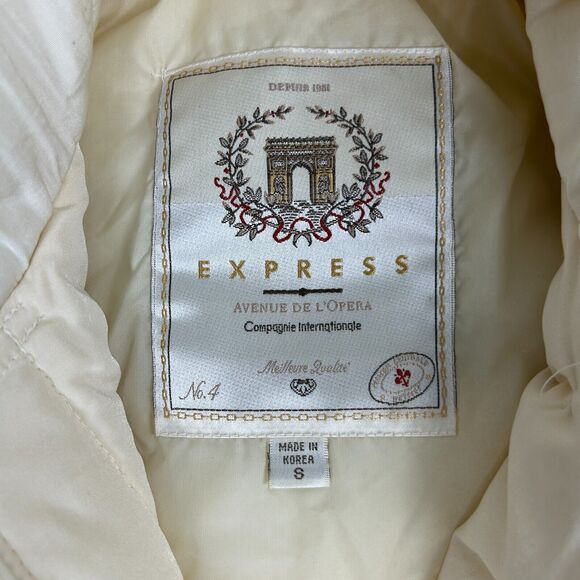 Vintage Express Badger Fur Trim Coat Womens Small Ivory Campagnie Internationale - Picture 3 of 15